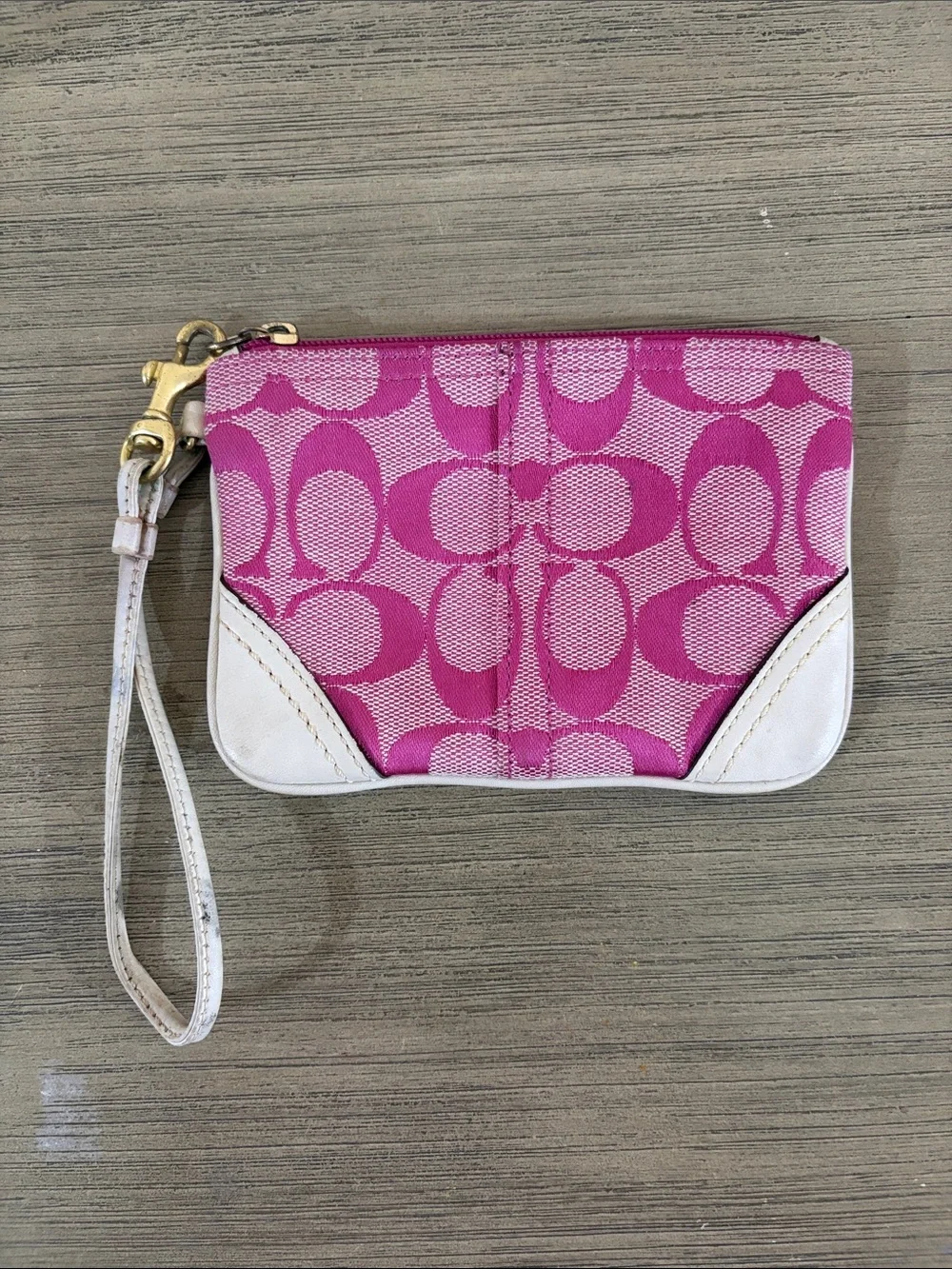 Coach Pink Signature Canvas Wristlet with White Trim